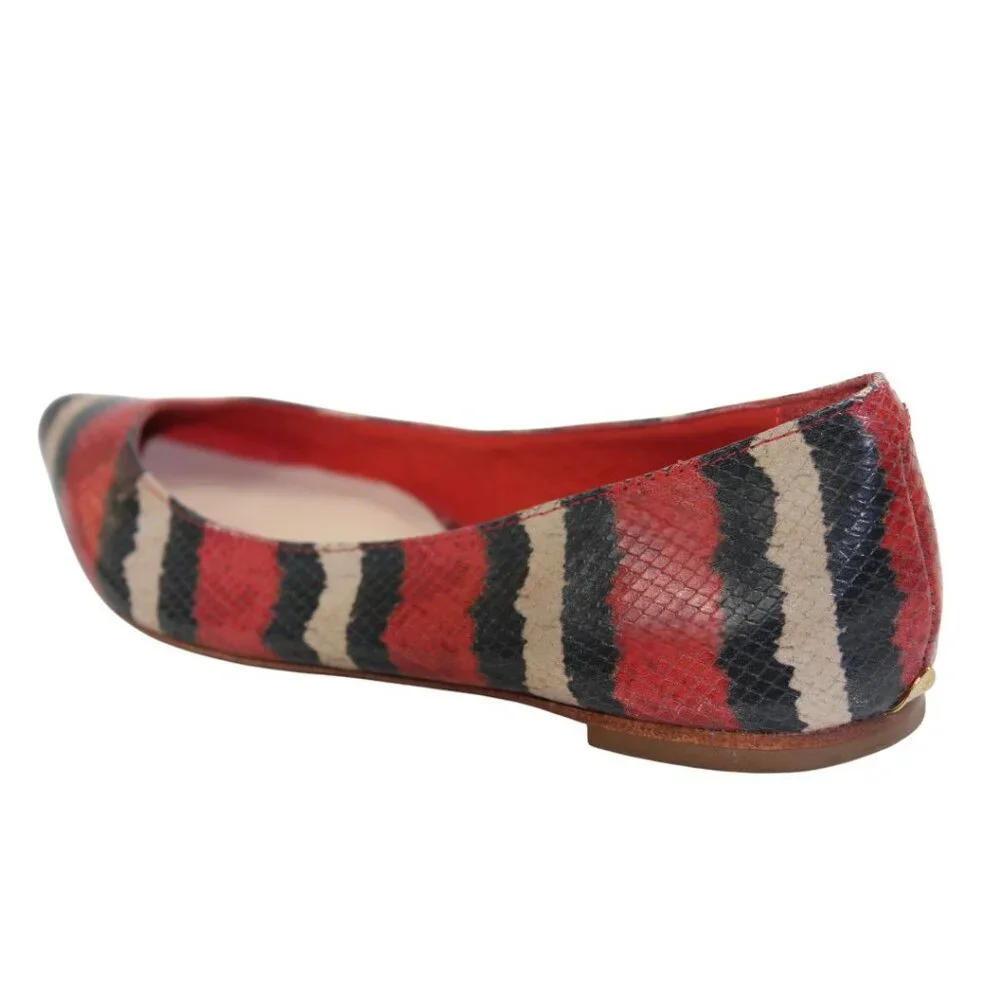 Loeffler Randall Statement Striped Pointed Toe Flats Red Black White Size 6